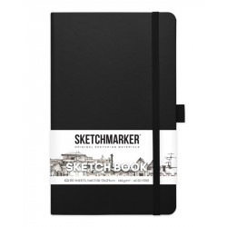 Блокнот для зарисовок Sketchmarker 140г/кв.м ,13*21см, 80л, твердая обложка, черный
