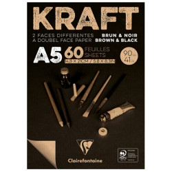 Скетчбук-блокнот Clairefontaine "Kraft" А5 на склейке, 90 г/м2, верже, черный/крафт, 60л.
