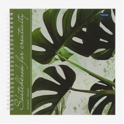 Cкетчбук 210 x 210 мм, 60 листов на гребне "Тропические листья", твёрдая обложка, 120 г/м², с пошаговыми эскизами
