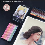 Цветные карандаши Nyoni "Цвет кожи", 24 цвета, деревянные, заточенные, в металлической коробке 