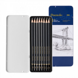 Набор чернографитных карандашей Finenolo Sketch 8 штук (8B-2H) в металлическом пенале