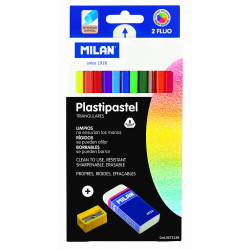 Набор цветных карандашей MILAN "Plastipastel" 12 цв, пластиковые трехгранные + ластик и точилка
