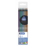 Набор цветных карандашей MILAN 6 цветов металлик, трехгранные, в пластиковой упаковке