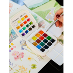 Карманный набор акварели Languo в пластиковом пенале, с кистью и палитрой, "Classic"