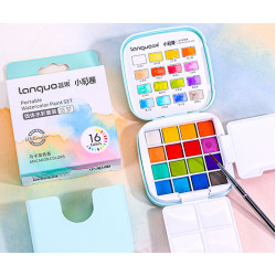 Карманный набор акварели Languo в пластиковом пенале, с кистью и палитрой, "Macaron"