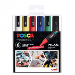 Набор маркеров POSCA PC-5M 6шт, стандартные цвета, пластиковая упаковка