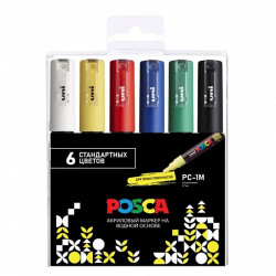Набор маркеров POSCA PC-1M 6шт, стандартные цвета, пластиковая упаковка
