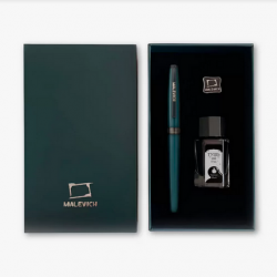 Ручка перьевая с конвертером, перо EF 0,4 мм, набор с черной тушью и значком: серый "Малевичъ"