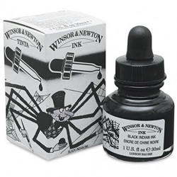 Тушь Winsor&Newton, 30 мл, черный китайская ("Паук"), водоустойчивая, с пипеткой